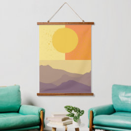 Golden Horizons: een minimalistische zonsondergang Hangend Wandkleed