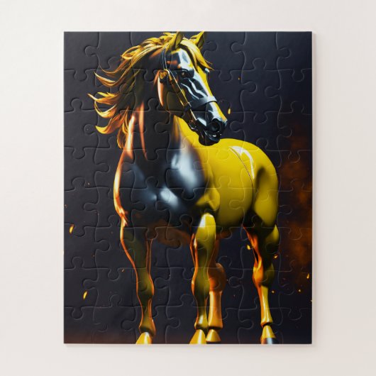 Golden Horse Logo Puzzle | Luxury Powerful Horse J Legpuzzel (Verticaal)