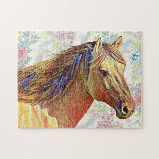Golden Horse op Floral Pattern Puzzle Legpuzzel (Horizontaal)