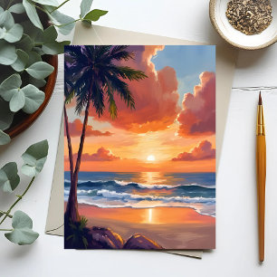 Golden Hour Cove   Tropisch Oceaangewaterverf Briefkaart