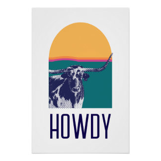 Golden Hour Longhorn - Howdy Glossy Poster Perfect Poster
