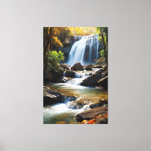 Golden Hour Waterval - Realistisch Natuur landscha Canvas Afdruk (Voorkant)