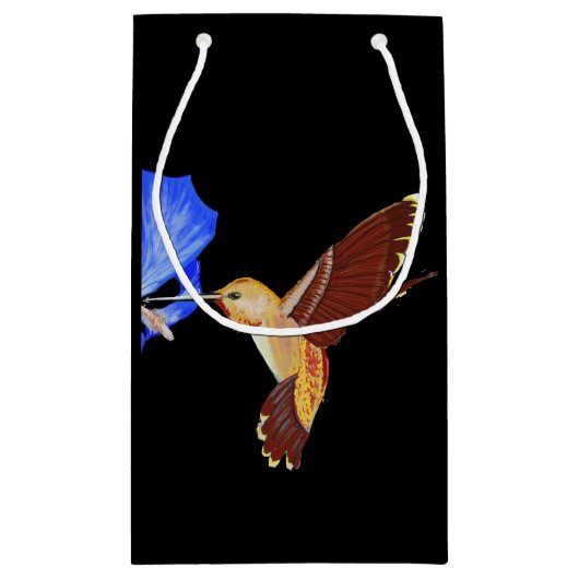 Golden Hummingbird and Blue Hibiscus Klein Cadeauzakje (Achterkant)