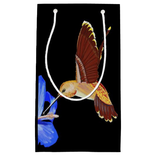 Golden Hummingbird and Blue Hibiscus Klein Cadeauzakje (Voorkant)