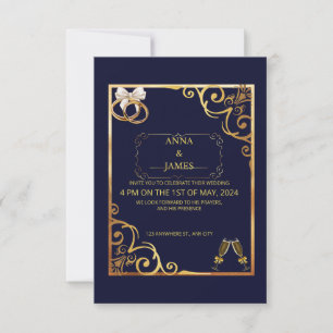 Golden Invitation Card avec Elegant Gold Flowers