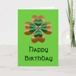 Golden Irish Shamrock Happy Birthday Kaart