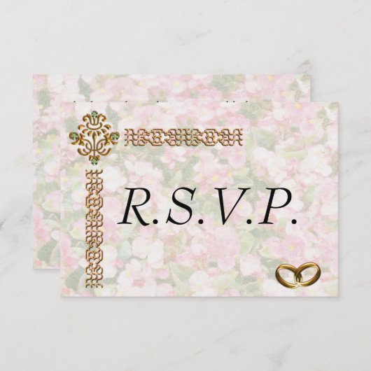 Golden Jeweled Floral Wedding RSVP Kaartje (Voorkant / Achterkant)