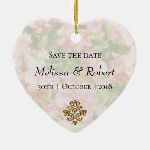 Golden Jeweled Floral Wedding Save the Date Keramisch Ornament