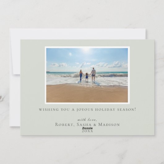 Golden JOY Modern Photo Holiday Card | Sage Feestdagenkaart (Achterkant)