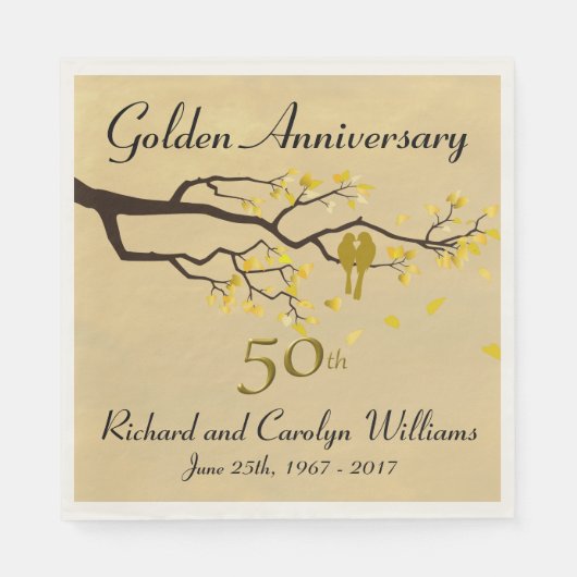 Golden Jubileum Tortelduifjes Servetten (Voorkant)