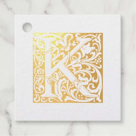 Golden Jubileum, verlicht, letter K Monogram Bedankjes Labels (Voorkant)