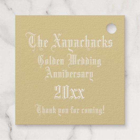 Golden Jubileum verlicht, Letter X Monogram Bedankjes Labels (Achterkant)