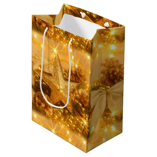 Golden kerstcadeau medium cadeauzakje (Voorkant Gekanteld)