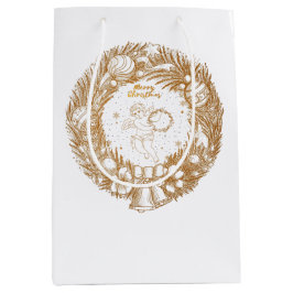 Golden Kerstmis Angel-Wreath-Merry kerst Medium Cadeauzakje