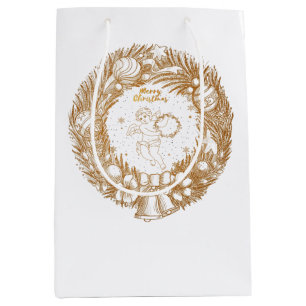 Golden Kerstmis Angel-Wreath-Merry kerst Medium Cadeauzakje