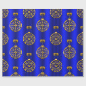 Golden Kerstmis Baubles op blauw Cadeaupapier (Vlak)