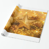 Golden kerstpapier cadeaupapier (Uitgerold)
