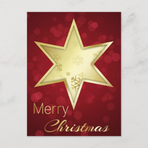 Golden kerstster Red Bokeh Holiday Briefkaart