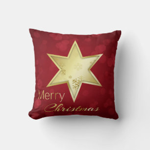 Golden Kerstster Red Bokeh Kussen