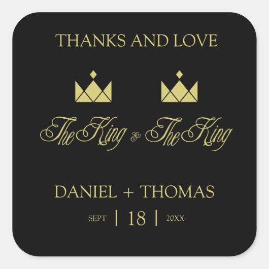 Golden King Crowns for Gay Wedding Vierkante Sticker (Voorkant)