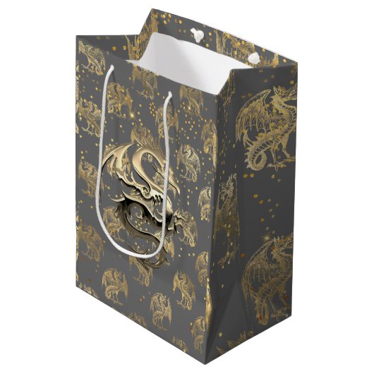 Golden King Dragon Medium Cadeauzakje (Voorkant Gekanteld)