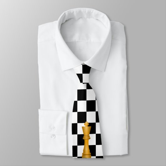 Golden King op Black and White Chess Pattern Stropdas (Gebonden)