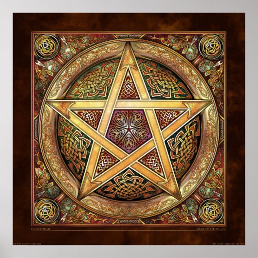 Golden Knotwork Pentacle Poster (22x22 inch) (Voorkant)