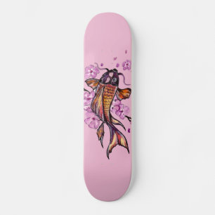 Golden Koi Carp en Roze bloesems Skateboard