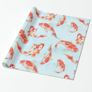 Golden Koi Carp Fish Waterverf over watery Blue Cadeaupapier