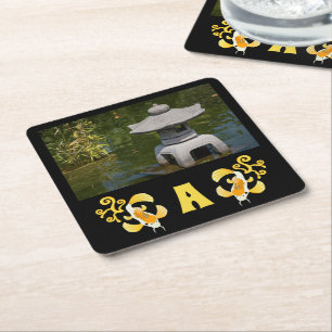 Golden Koi fotoMonogram Vierkante Kartonnen Onderzetter