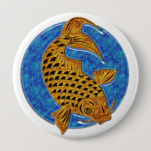 Golden Koi in Blue Glass Pond Ronde Button 4,0 Cm