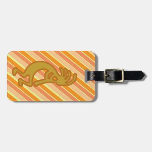 Golden Kokopelli-symbool met flute Oranje strepen Bagagelabel (Voorkant horizontaal)