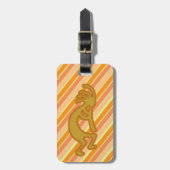 Golden Kokopelli-symbool met flute Oranje strepen Bagagelabel (Voorkant verticaal)