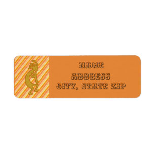 Golden Kokopelli-symbool met flute Oranje strepen Etiket