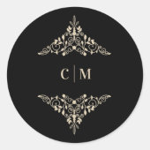 Golden Lace Romantic Monogrammed Wedding Initialen Ronde Sticker (Voorkant)