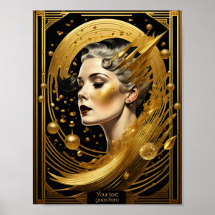 Golden lady Art Deco bewerkbaar Poster