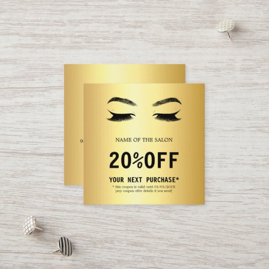 Golden Lashes & Brows Beauty Salon Carte de réduct (Devant/Arrière en situation)