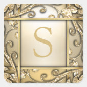 Golden Lattice Monogram Envelope Seal Vierkante Sticker (Voorkant)