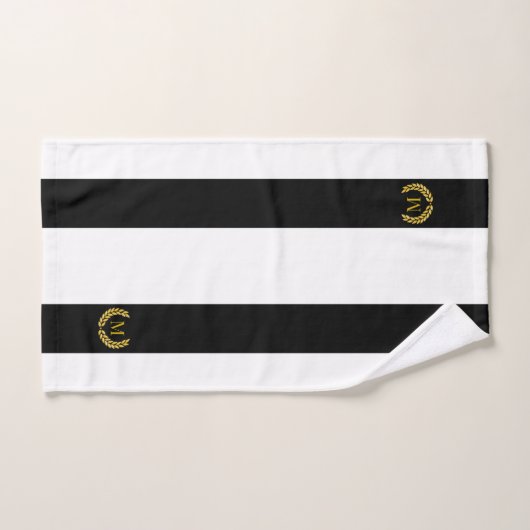 Golden Laurel & Monogram sur Black & White (Serviette à main)