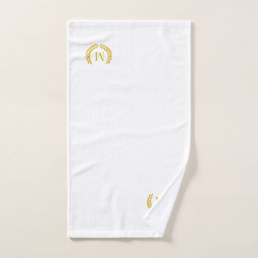 Golden Laurel & Monogram sur Blanc (Serviette à main)