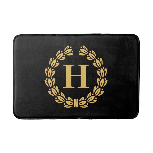 Golden Laurel Wreath Monogram Badmat (Voorkant)