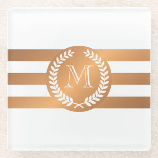 Golden Laurel Wreath Monogram Glazen Onderzetter