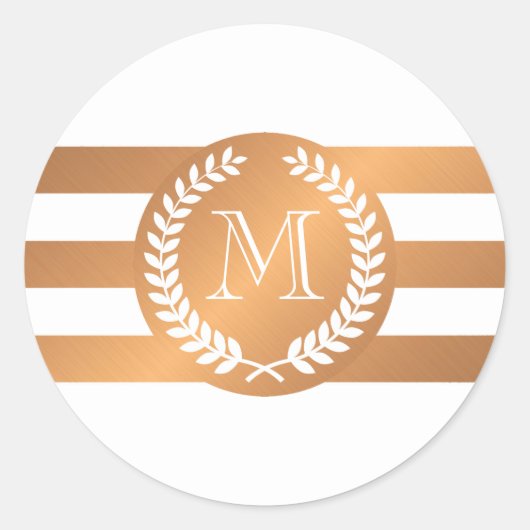 Golden Laurel Wreath Monogram Ronde Sticker (Voorkant)