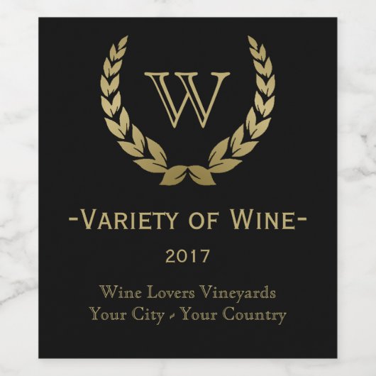 Golden Laurel Wreath Monogram Wijn Etiket (Enkel label)