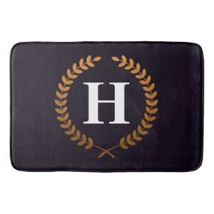 Golden Laurel Wreaths Monogram Badmat