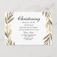 Golden Leaf Boy of Girl Christening Uitnodiging