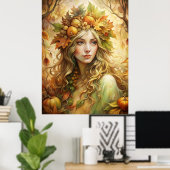 Golden Leaf Fairy – ETHERISCHE herfstmuur Art Prin Poster (Thuiskantoor)