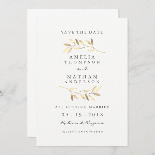 Golden Leaf Garden Wedding Bewaar de datum Save The Date (Voorkant / Achterkant)