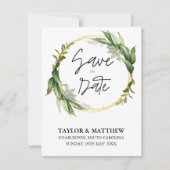 Golden Leaf Greenery Elegante bruiloft Save The Date (Voorkant)