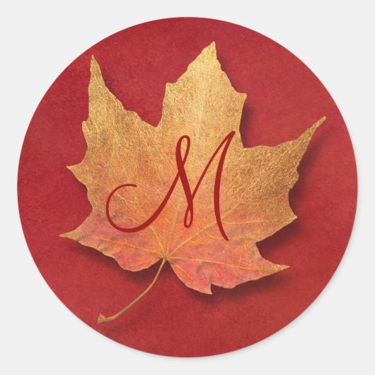 Golden Leaf  Monogram Ronde Sticker (Voorkant)